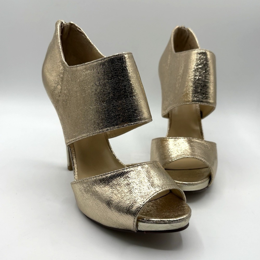 NINE WEST Peep Toe Heels Women's Size 6.5 Gold Metallic NWOB